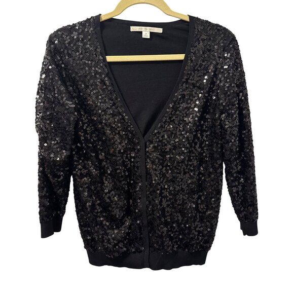 Lauren Conrad Womens Sequin Cardigan Sweater Sz Medium Black - Picture 6 of 12